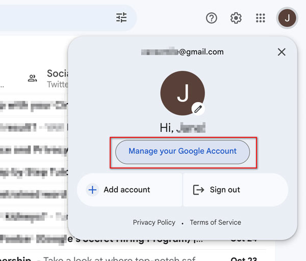 A Google Fiók Gmail-profiljának módosítása