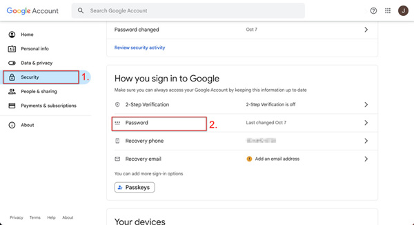 Promjena sigurnosti Google računa