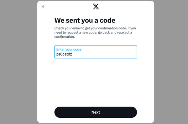Trouver un compte Twitter Entrez le code