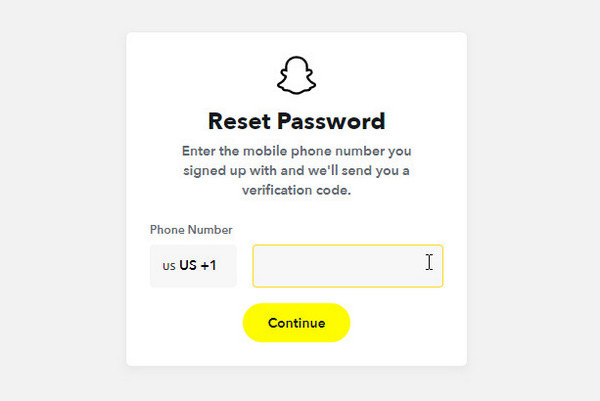 Reimposta la password Snapchat tramite numero di telefono