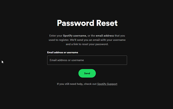 Reimposta la password di Spotify