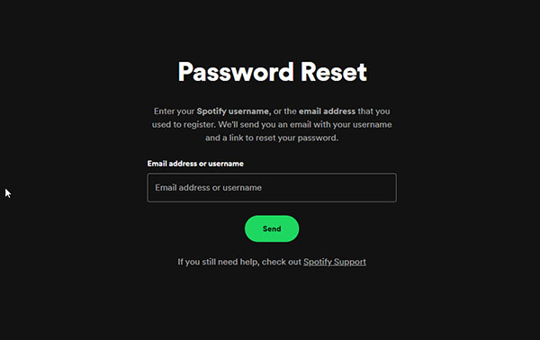 Spotify पासवर्ड रीसेट करें