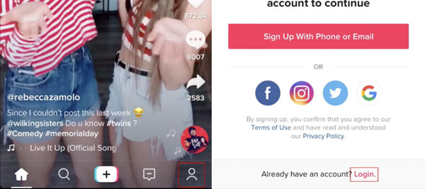 Pagina de conectare TikTok