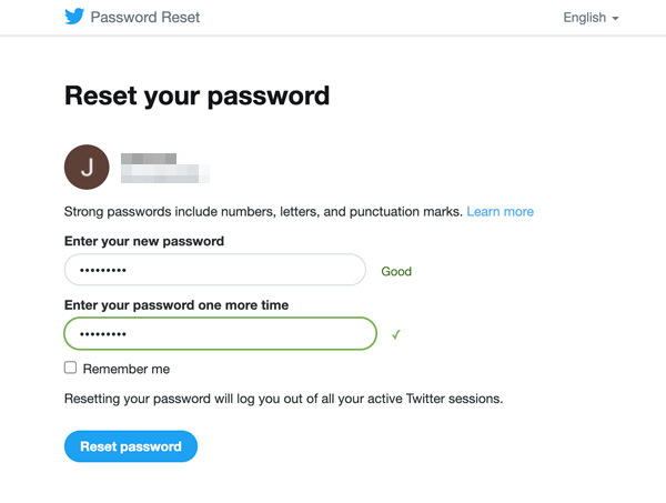 Mật khẩu Twitter Đặt lại mật khẩu