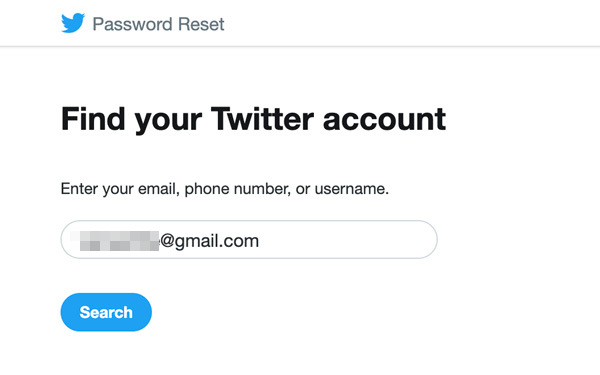 Twitterin salasanan palautushaku