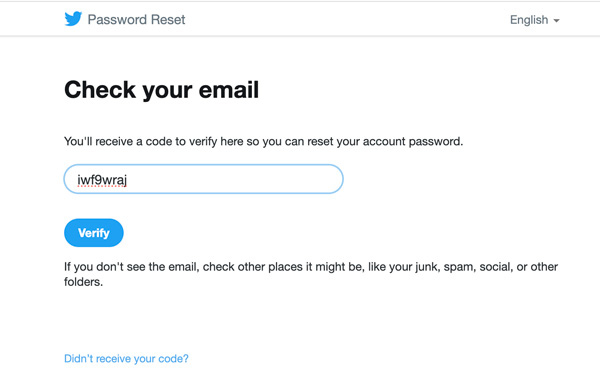 Twitter Password Reset Bekræft