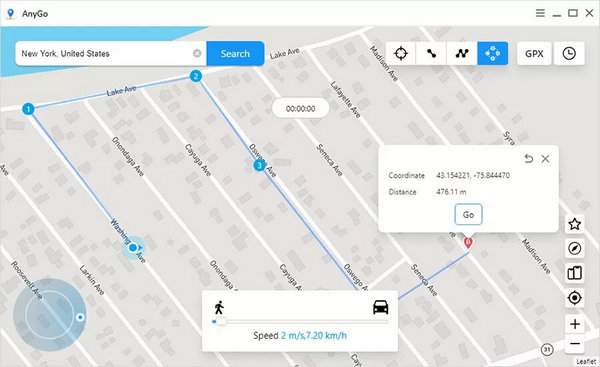 Sélectionnez un emplacement AnyGo