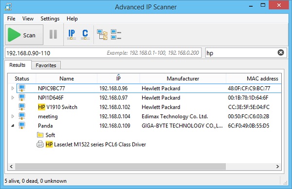 Avanceret IP Scanner Interface