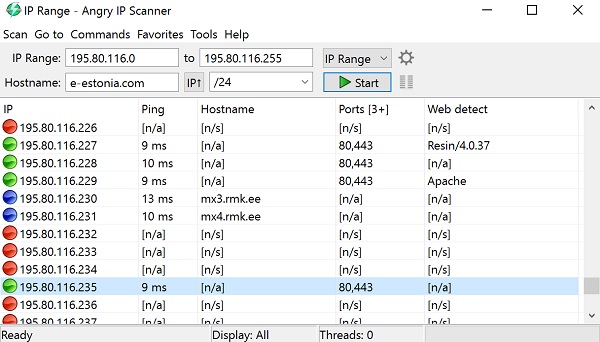 Interface du scanner IP en colère