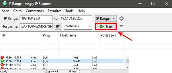 Έναρξη Angry IP Scanner