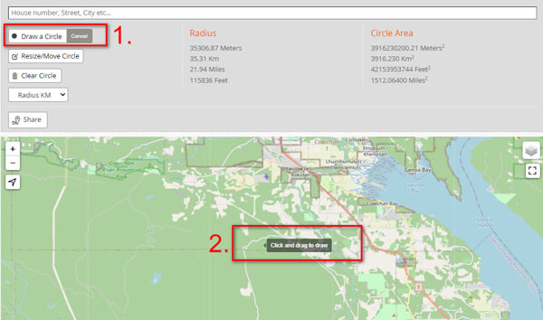 Mapsdirections.info Tegn en radius