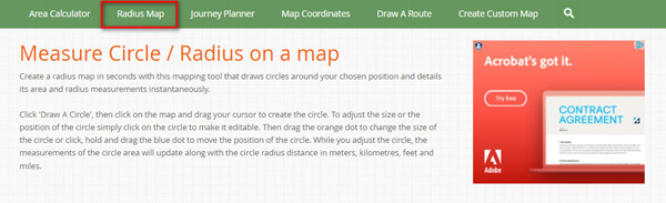 Mapsdirections.info 半径地图