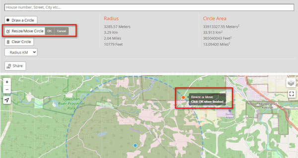 Mapsdirections.info Ändra storlek Flytta cirkel