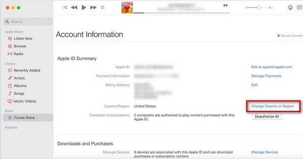 Apple ID の国を変更する iTunes