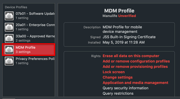 Poista Jamf MDM Profile Mac