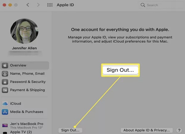 Cerrar sesión ID de Apple Mac