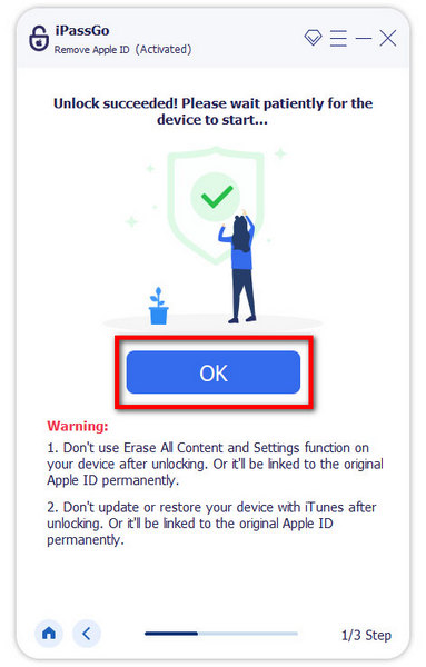 Botón Aceptar Eliminar ID de Apple