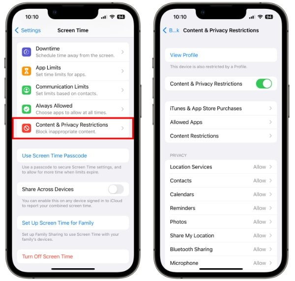 Dezactivați restricțiile iPhone