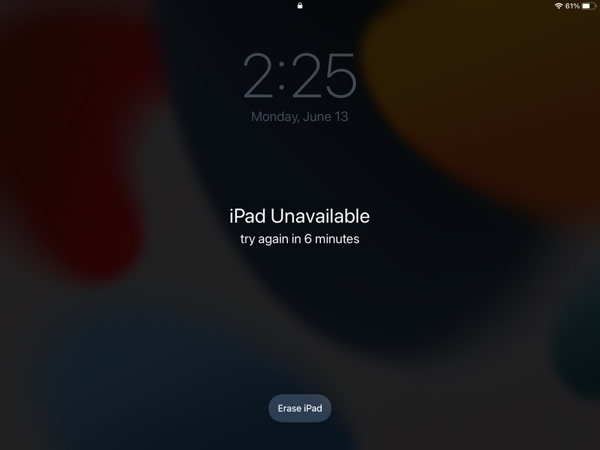 iPad를 사용할 수 없음 메시지