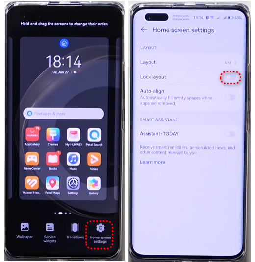 Huaweiのホーム画面のロックを解除する