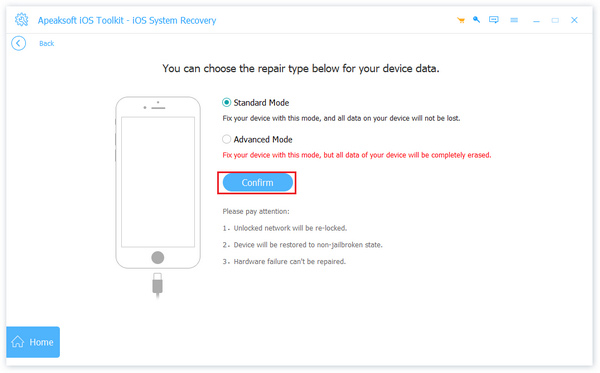 Pilih Mode Standar Apeaksoft