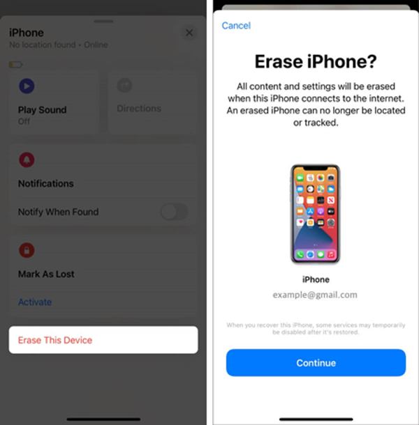 Vymazat iPhone v aplikaci Najít