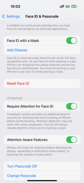 Face ID İçin Dikkat Gerektirir