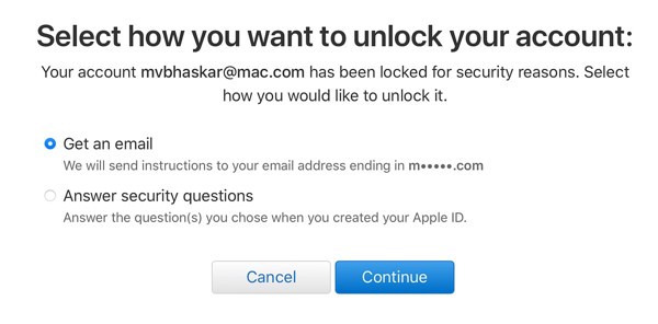 通过恢复电子邮件或安全问题解锁 Apple ID