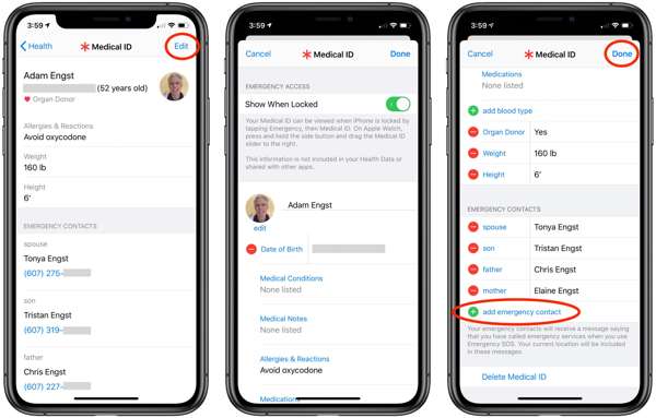 Přidejte nouzové kontakty pro iPhone