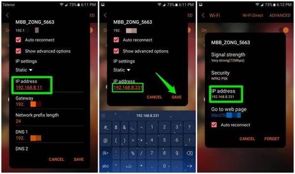 Changer l'adresse IP Android