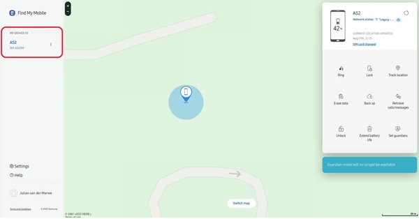 Obnovit funkci Najít můj mobil