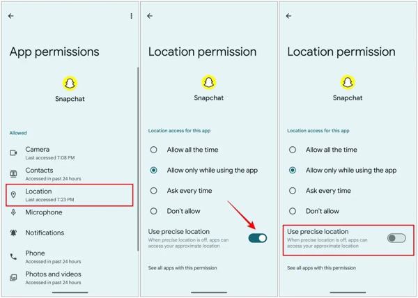 Snapchat Konum Android'i Kapat
