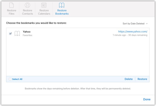 Historie iCloud Safari