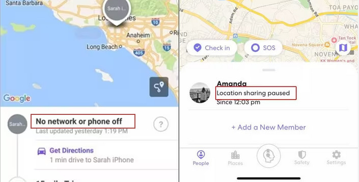 Life360 helymegosztás szünetel. Nincs hálózat vagy telefon ki van kapcsolva