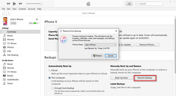 बैकअप पुनर्स्थापित करें iPhone नाम चुनें