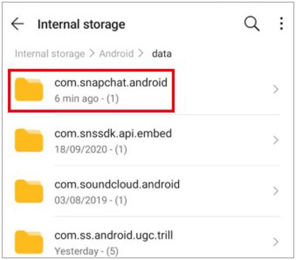 Složka Snapchat na Androidu