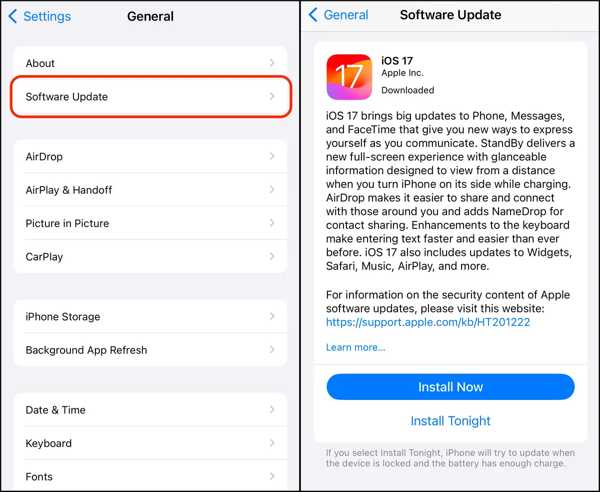Programvareoppdatering IOS17