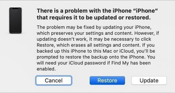 Fenêtre contextuelle de problème d'iPhone