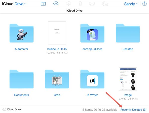 Nedávno smazaný iCloud Drive