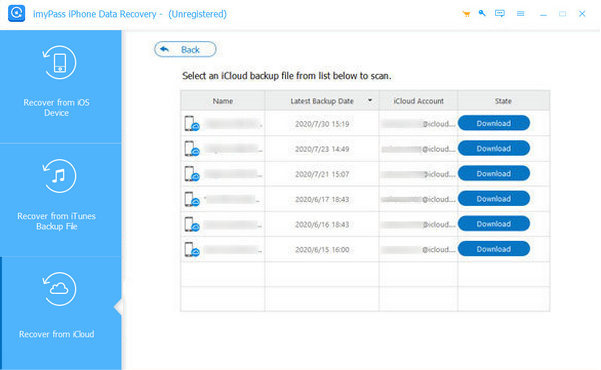 เลือกการสำรองข้อมูล iCloud เพื่อดาวน์โหลด