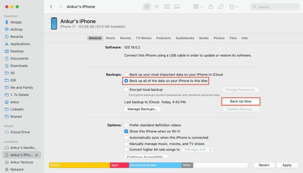 Az iPhone Finder biztonsági mentése