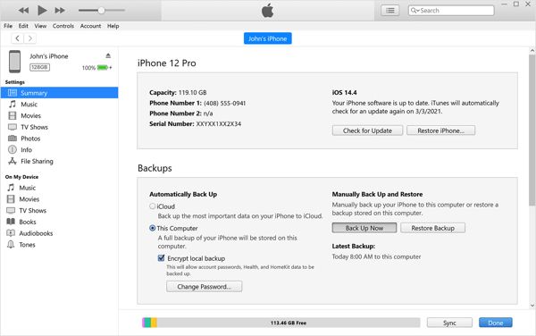 Az iPhone iTunes biztonsági mentése
