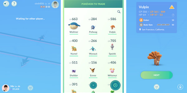Vyberte Pokémona k obchodování