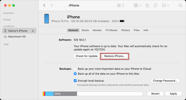 Obnovte iPhone ve Finderu
