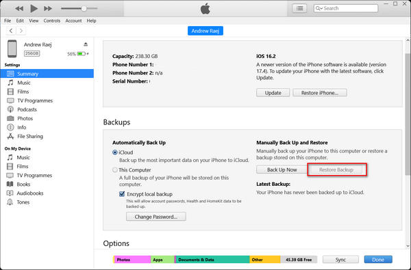 Obnovte zálohu iTunes