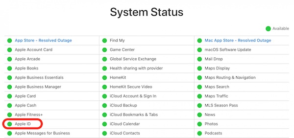 Controlla lo stato di Apple