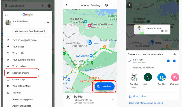 Compartilhamento de localização do Google Maps