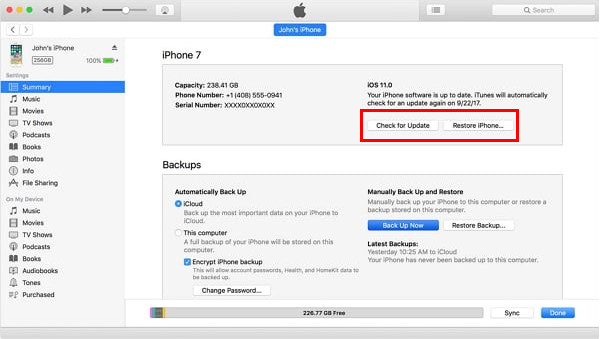 iTunes Gjenopprettingsoppdatering