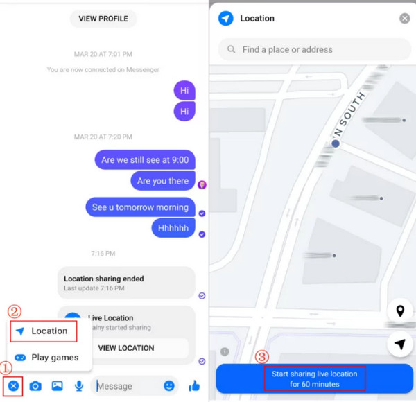 Localização ao vivo do Messenger