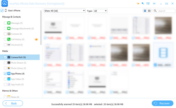 Select Data And Click Recover